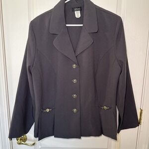 Spago NWT Women's Plus 22W Black Blazer Silver Button Chain Detail